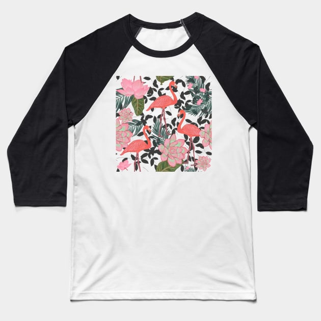 Flamingo with lotus Baseball T-Shirt by GULSENGUNEL